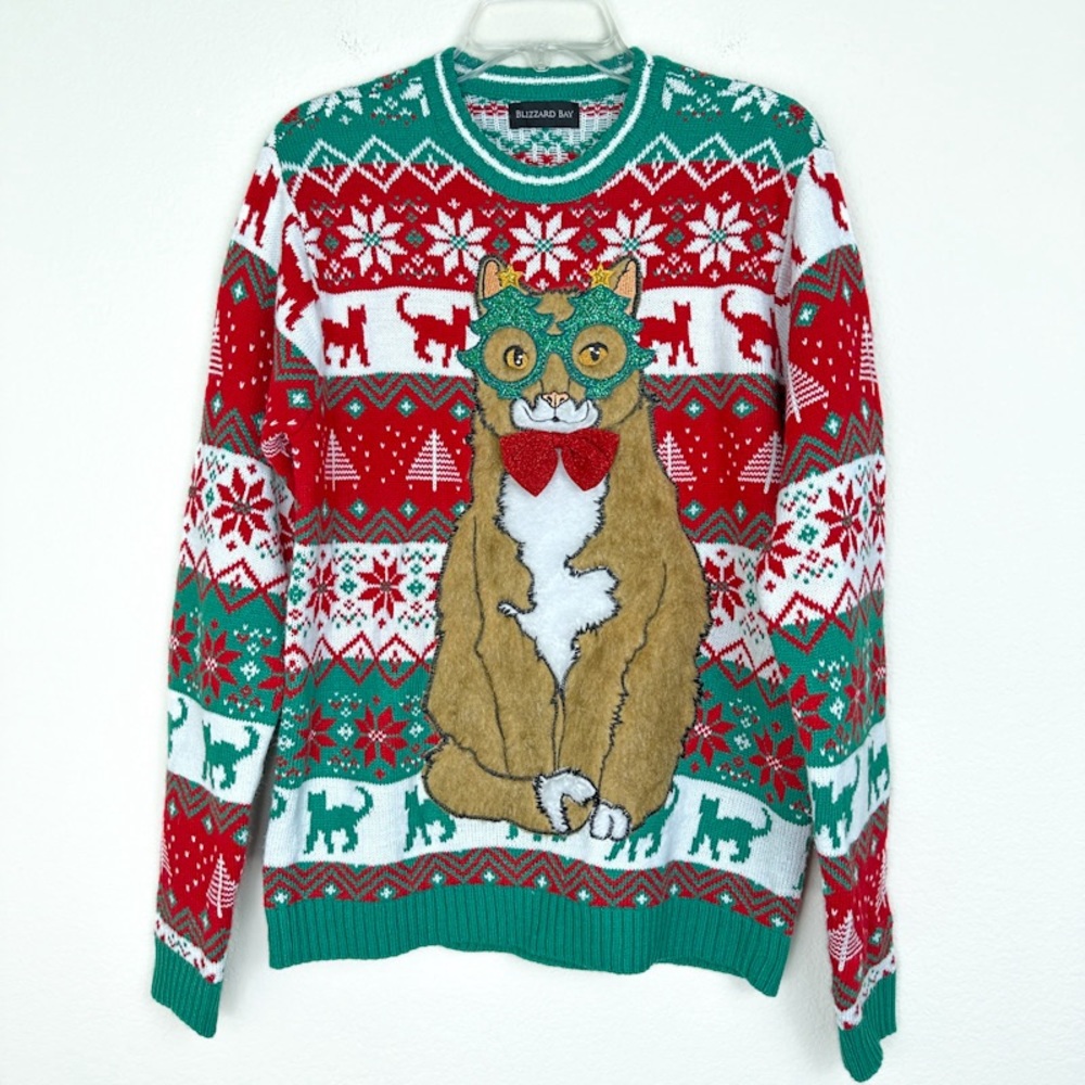 Blizzard Bay Cute Holiday Cat Christmas Sweater *Estimated Size Medium